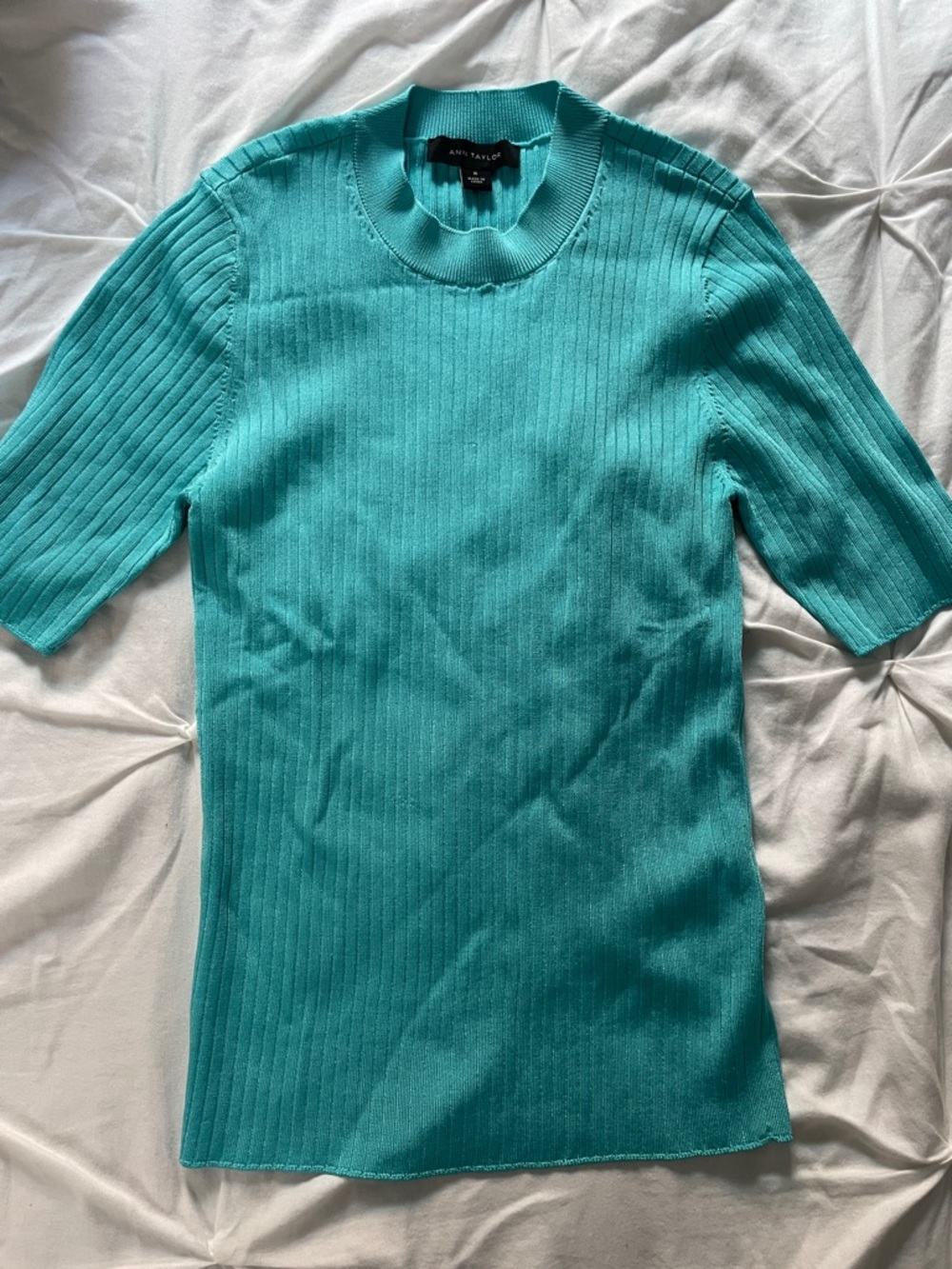 Ann Taylor Ribbed Short Sleeve Top in Teal